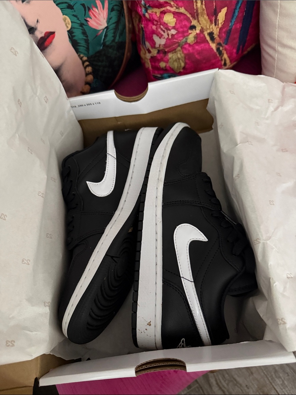 Nike Women’s Air Jordan Black and White Low-Top Sneakers with White Swoosh